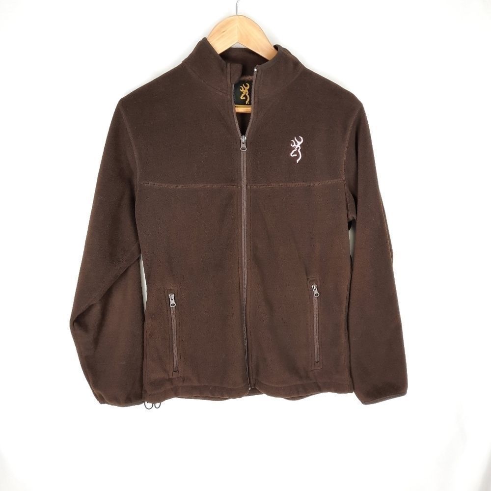 Browning fleece jacket cinch waist long sleeve mock neck brown women's deer gun